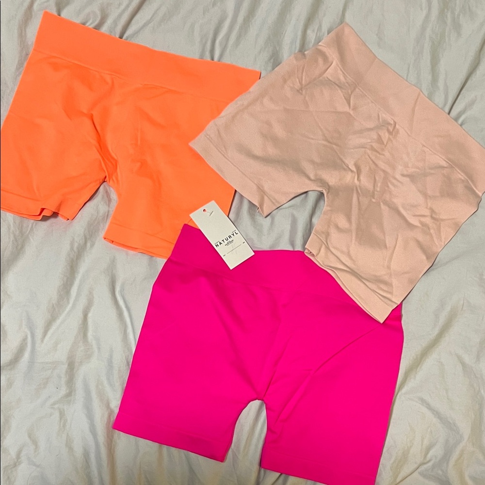 Seamless Athletic Bike Shorts — Pink, Neon Orange, Blush | Unbranded
